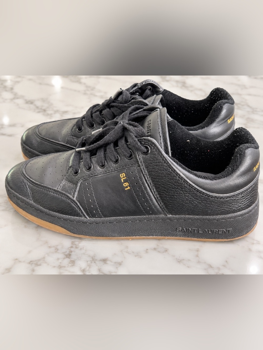 Saint Laurent Black Leather SL 61 Low-Top Sneakers with Gold Accents